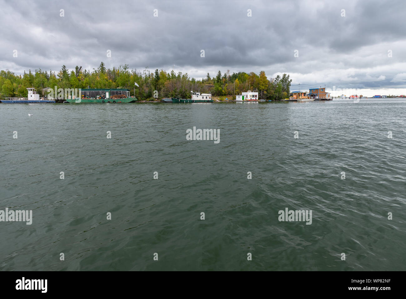 Houseboats on Great Slave Lake in Yellowknife, Northwest Territories