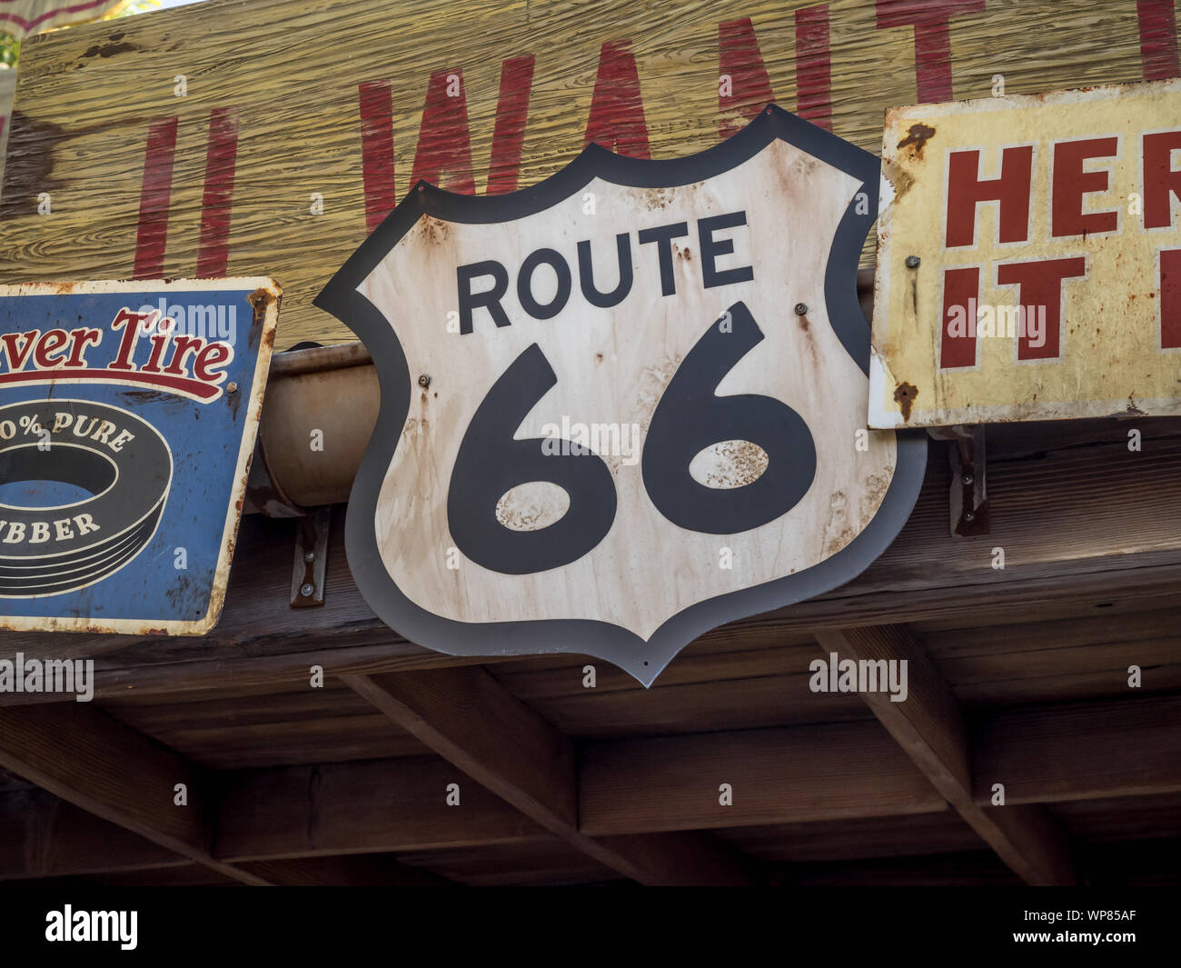 Vintage Route 66 highway signs on an old rustic background Stock Photo ...