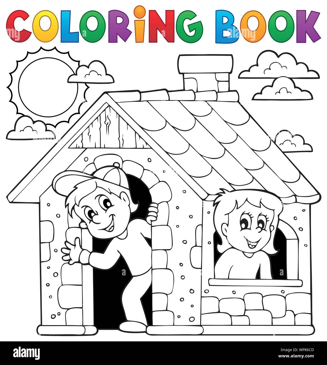 Coloring book children playing in house Stock Vector Image &amp; Art - Alamy
