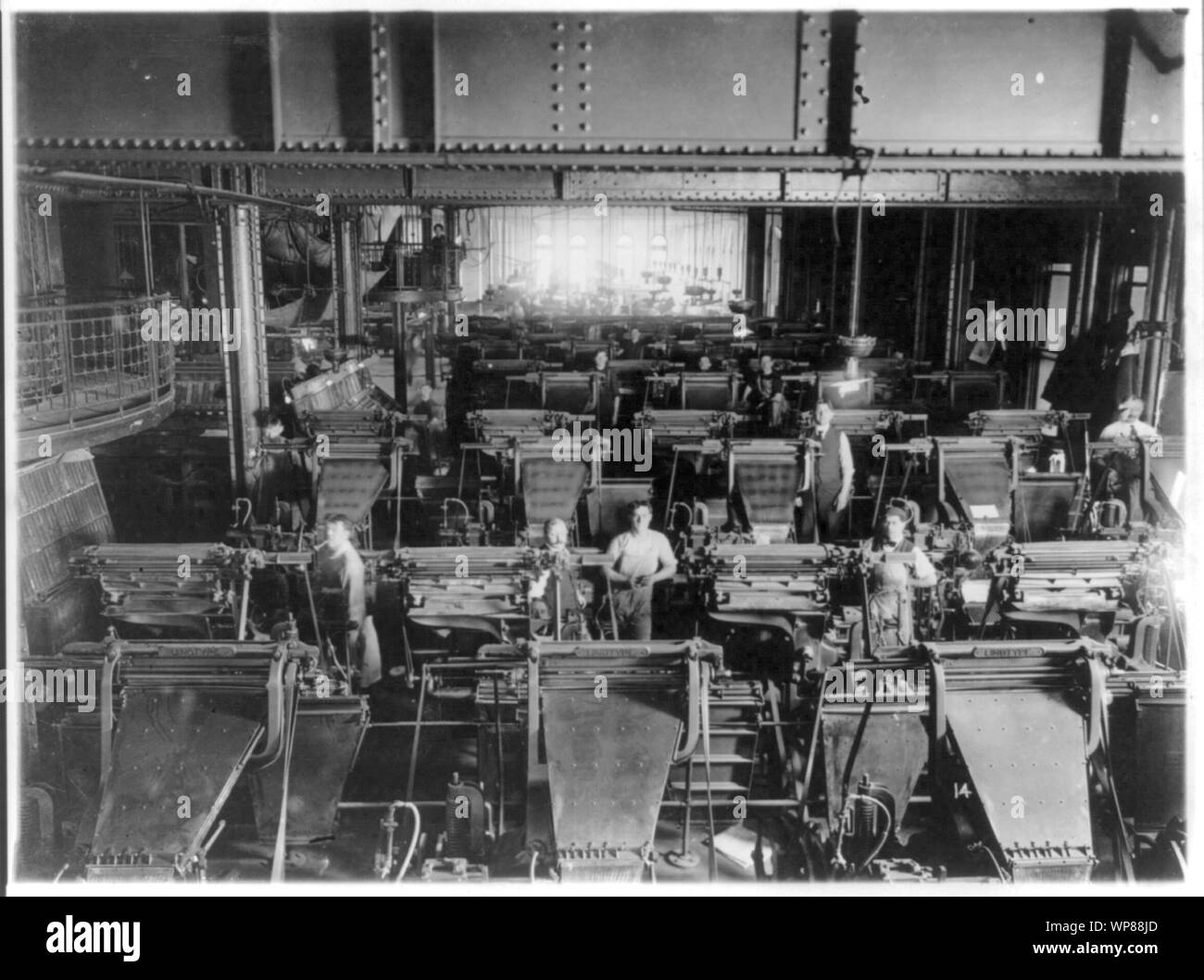 Linotype machine, printing room, N.Y. World Stock Photo