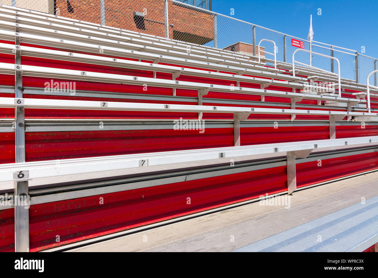 Empty High School stadium bleachers in the Midwest Stock Photo Alamy