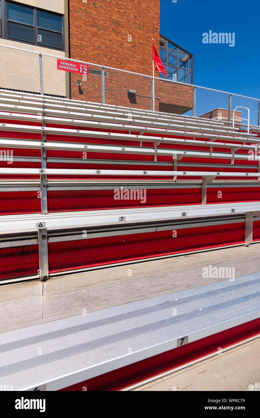 Empty High School stadium bleachers in the Midwest Stock Photo Alamy