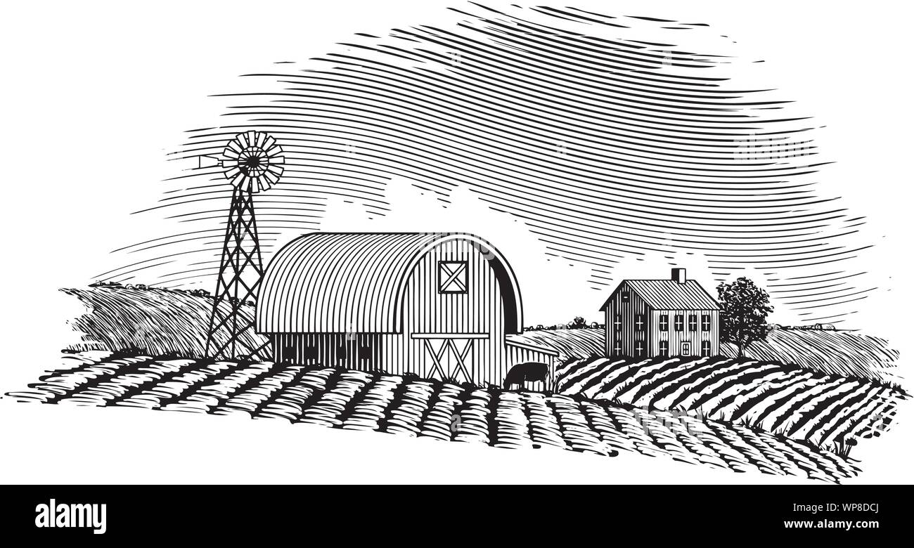 On the Farm Farm Scene in White On the Farm Farm Scene in White