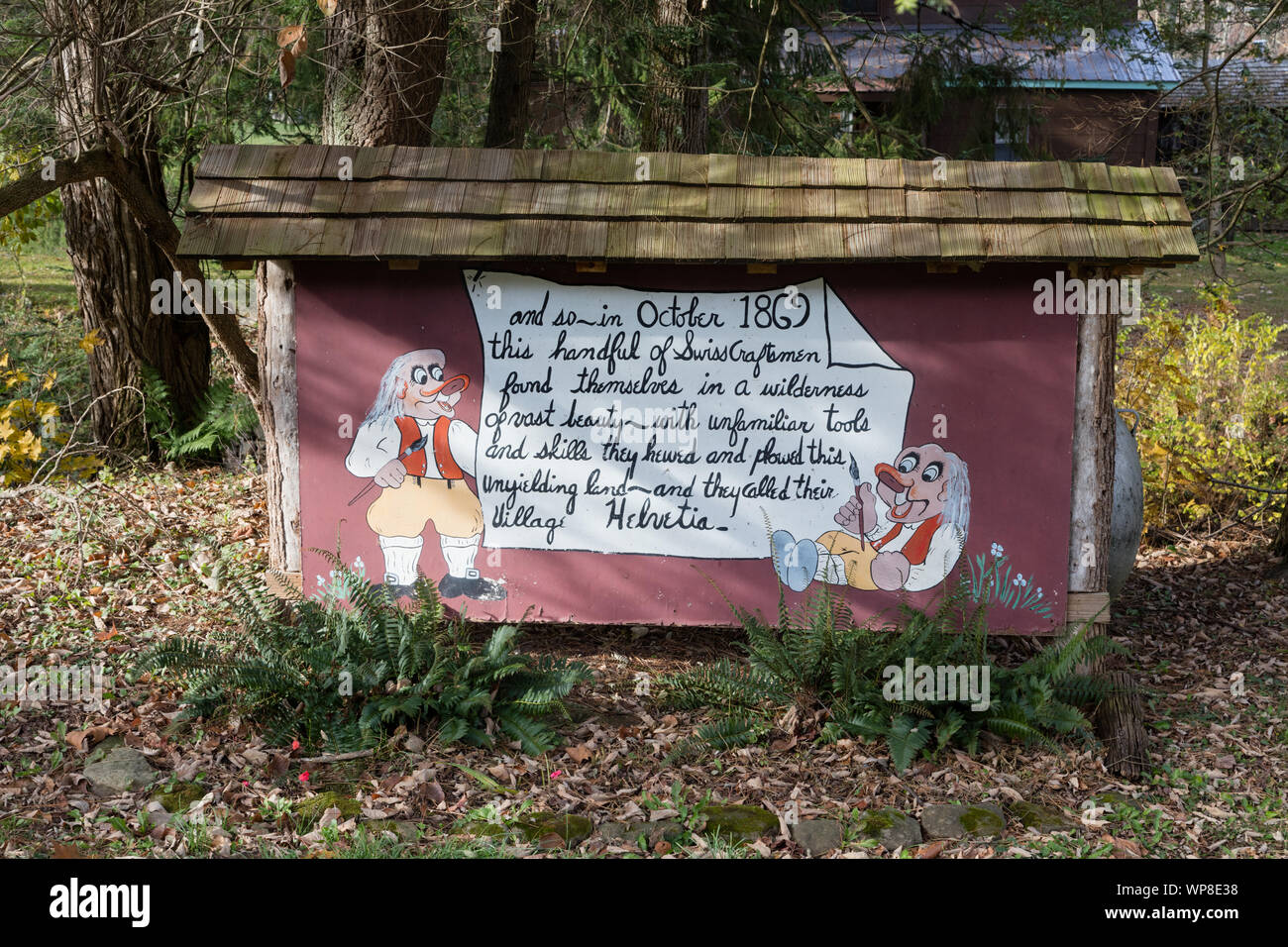 Local history, told in a nutshell on a sign in tiny Helvetia, once a