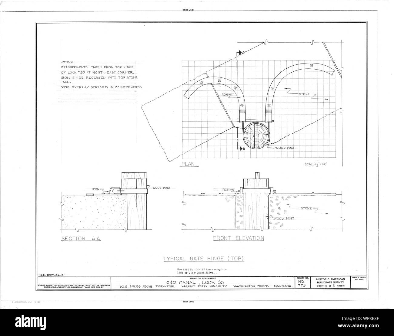 Lock 35 Chesapeake and Ohio Canal drawing gate hinge detail C and O