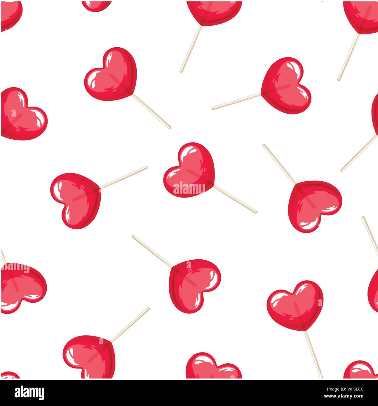 Vector Valentine's seamless pattern with red heart lollipops on a white ...