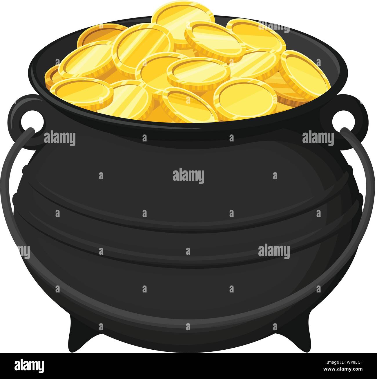 Vector black pot of gold coins isolated on a white background Stock
