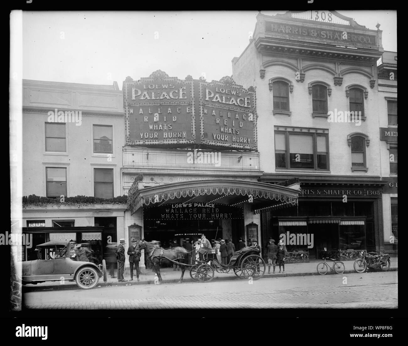 Loews Palace theater, exterior, showing the American drama film What's Your Hurry? (1920). Stock Photo