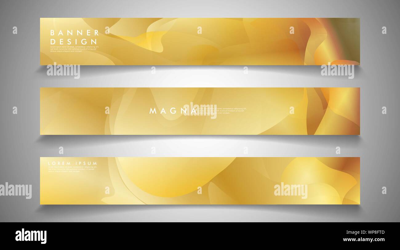 Collection Of Banners Vector Backgrounds With Wavy Gold Colored