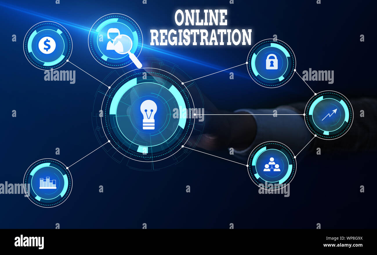 Conceptual hand writing showing Online Registration. Concept meaning