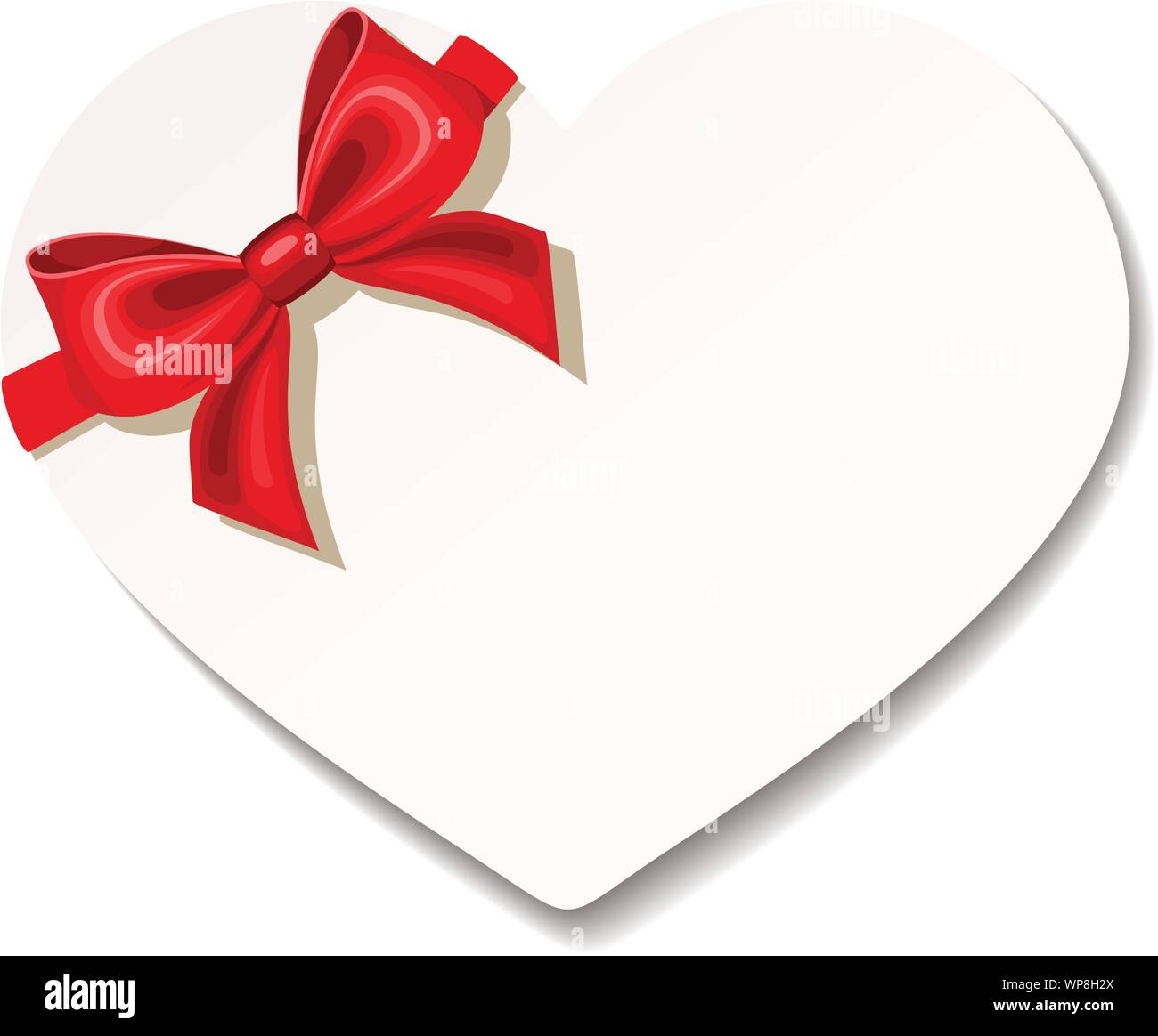 Vector Valentines white heart card with red bow on a white background ...