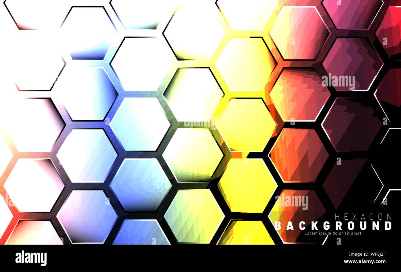 Abstract hexagon gradient colorful light pattern with a dark background ...