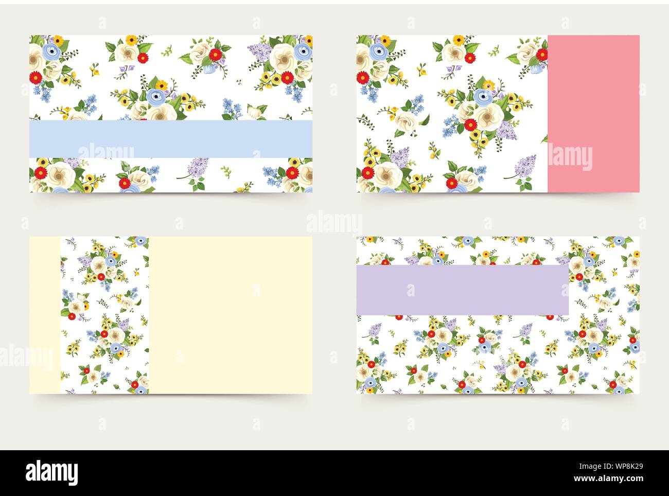 Set of four vector business cards with colorful flowers pattern Stock ...