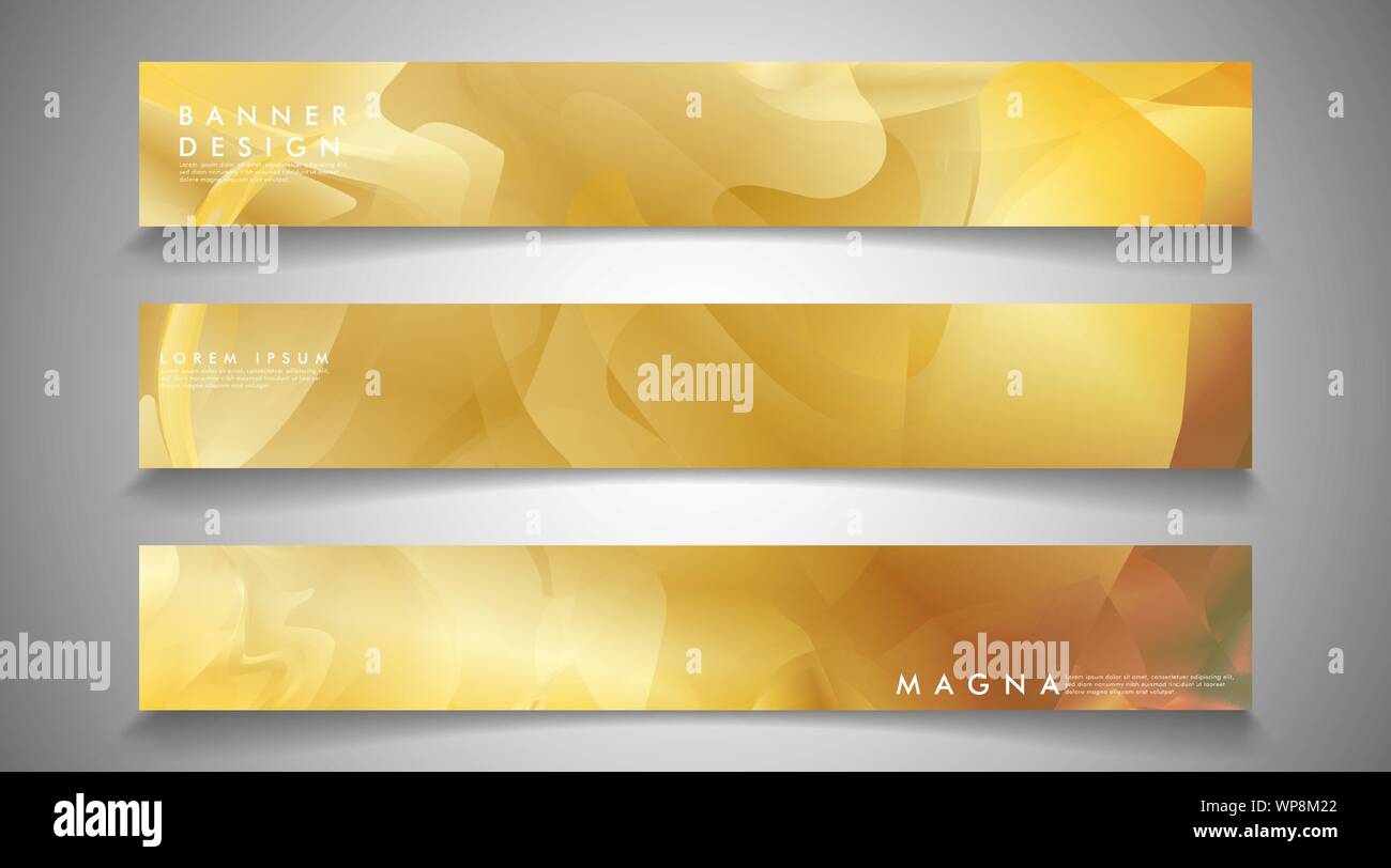 Collection Of Banners Vector Backgrounds With Wavy Gold Colored