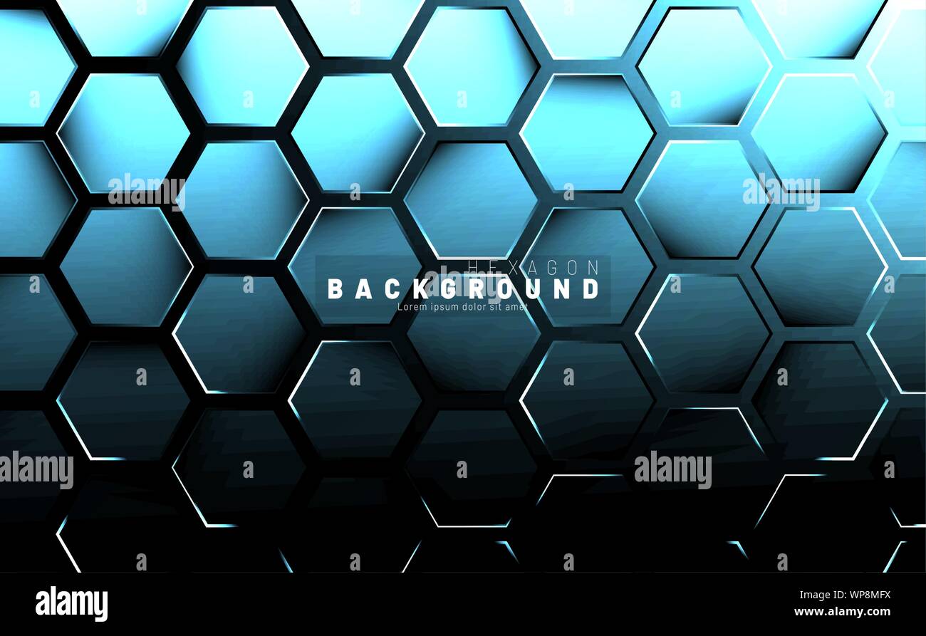 Abstract hexagon blue neon gradient pattern on a dark background ...