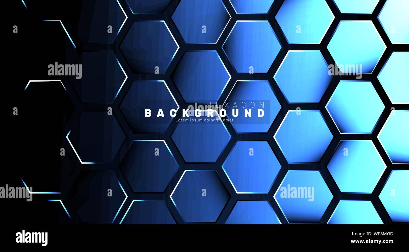 Abstract hexagon blue neon gradient pattern on a dark background ...