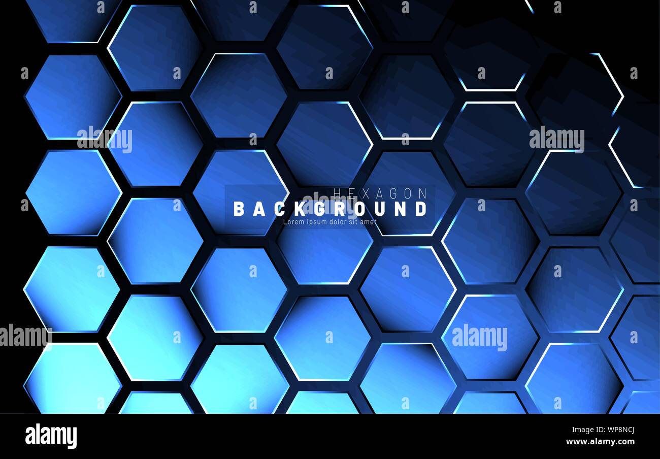 Abstract hexagon blue neon gradient pattern on a dark background ...