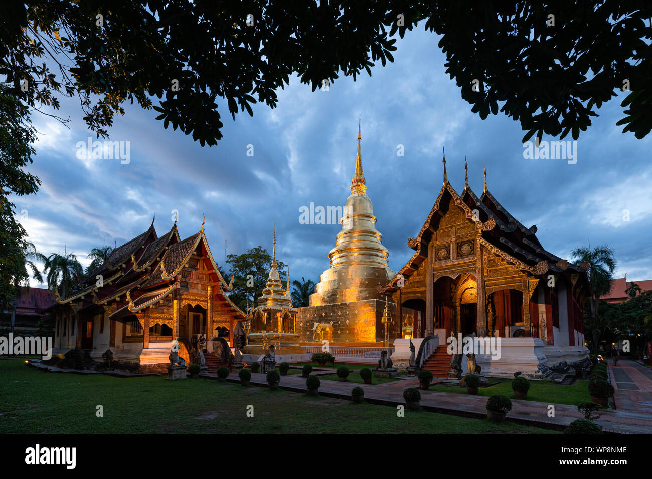 Golden pagoda in Wat Phra Singh temple. Chiang Mai, Thailand. Stock Photo