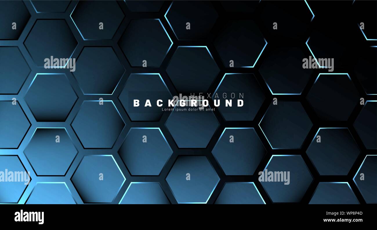 Abstract hexagon blue neon gradient pattern on a dark background ...