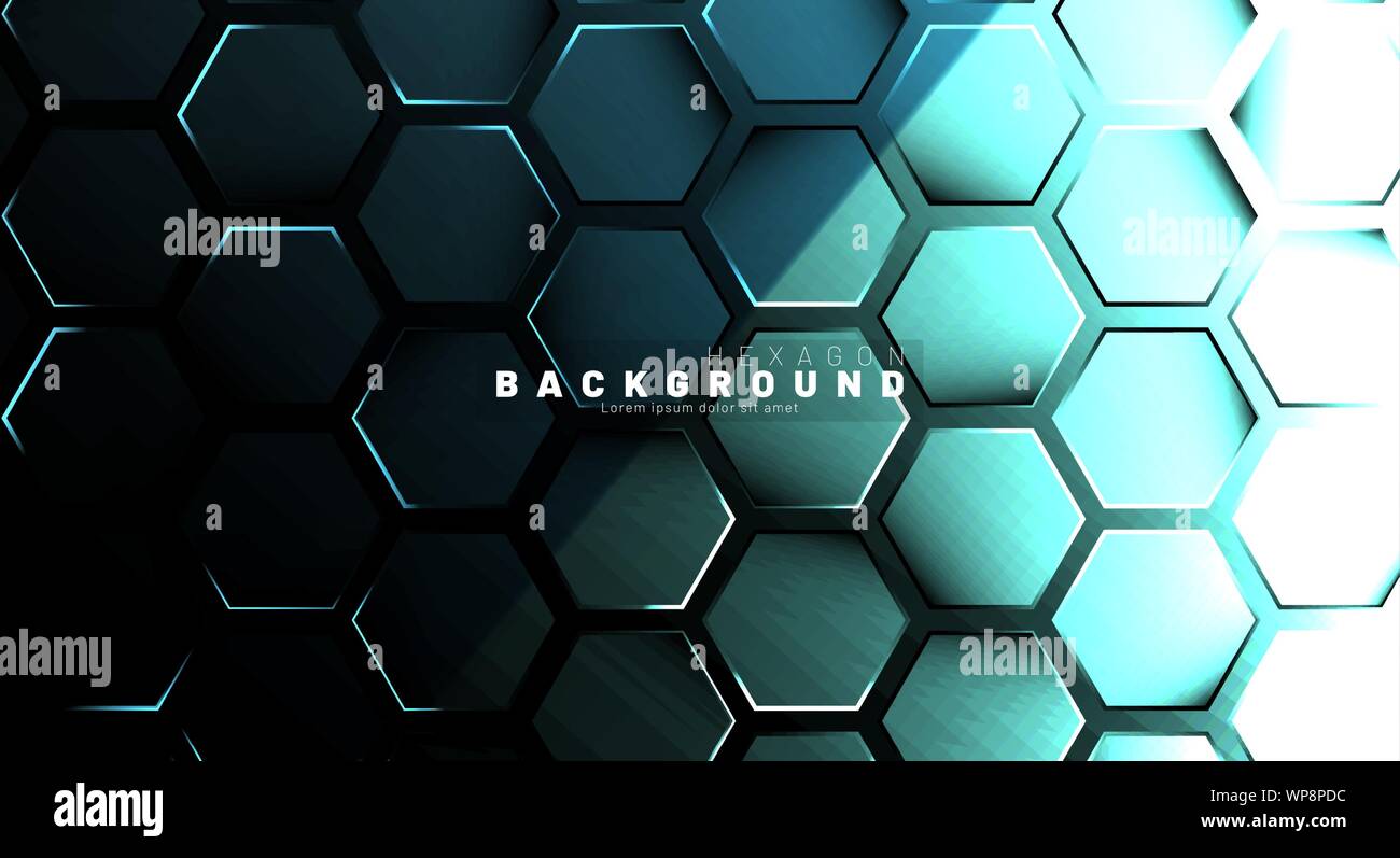 Abstract hexagon blue neon gradient pattern on a dark background ...