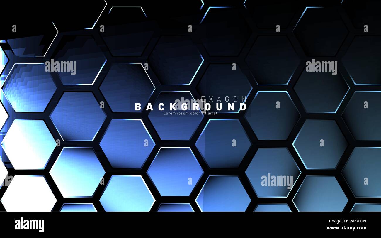Abstract hexagon blue neon gradient pattern on a dark background ...