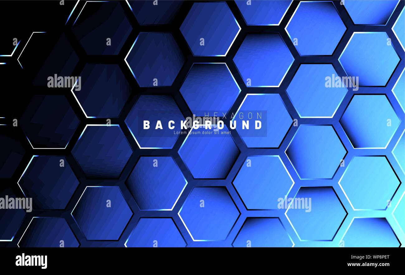 Abstract hexagon blue neon gradient pattern on a dark background ...