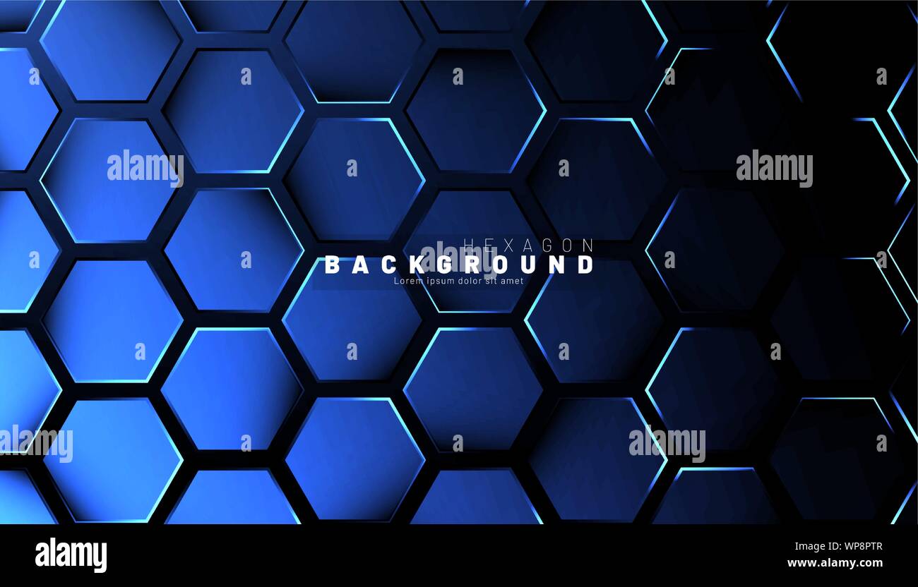 Abstract hexagon blue neon gradient pattern on a dark background ...