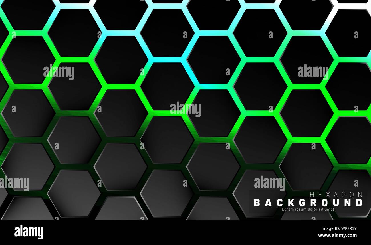Abstract black hexagon pattern on green neon background technology style.  Honeycomb. Vector illustration Stock Vector Image & Art - Alamy