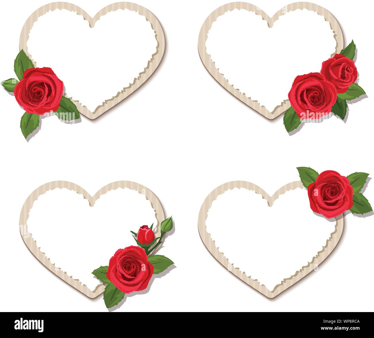 Set of four vector Valentine's day heart cards with red roses Stock ...