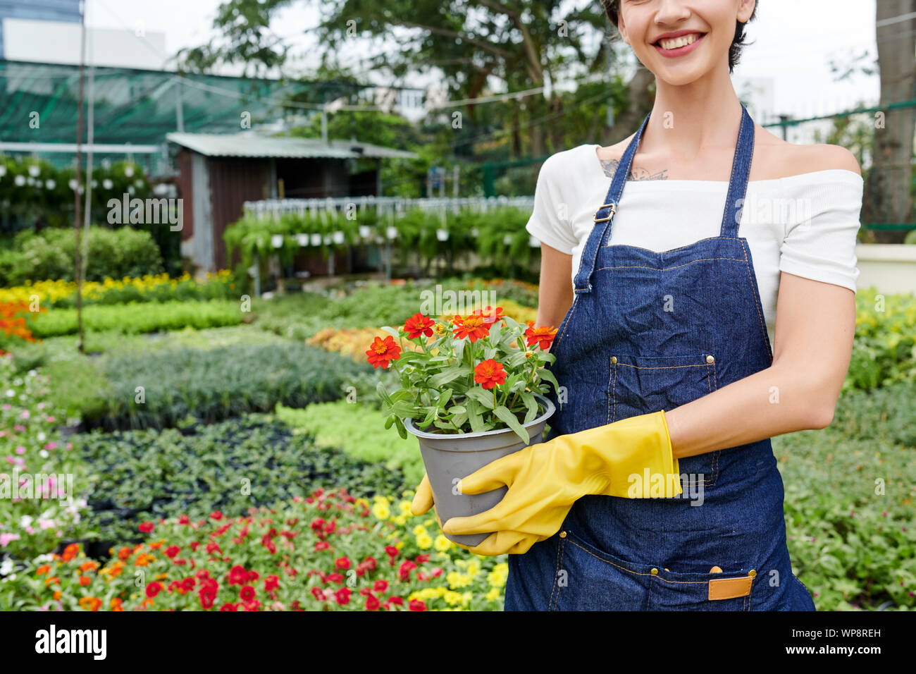 Cropped Image Of Female Florist With Beautiful Toothy Smile