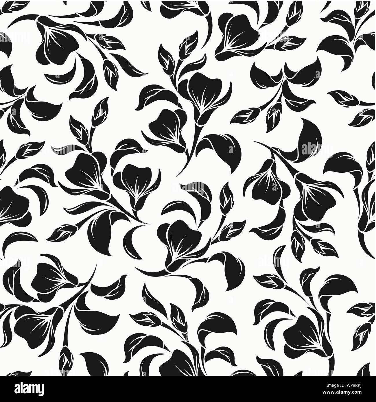 Vector seamless black and white floral pattern Stock Vector Image & Art ...