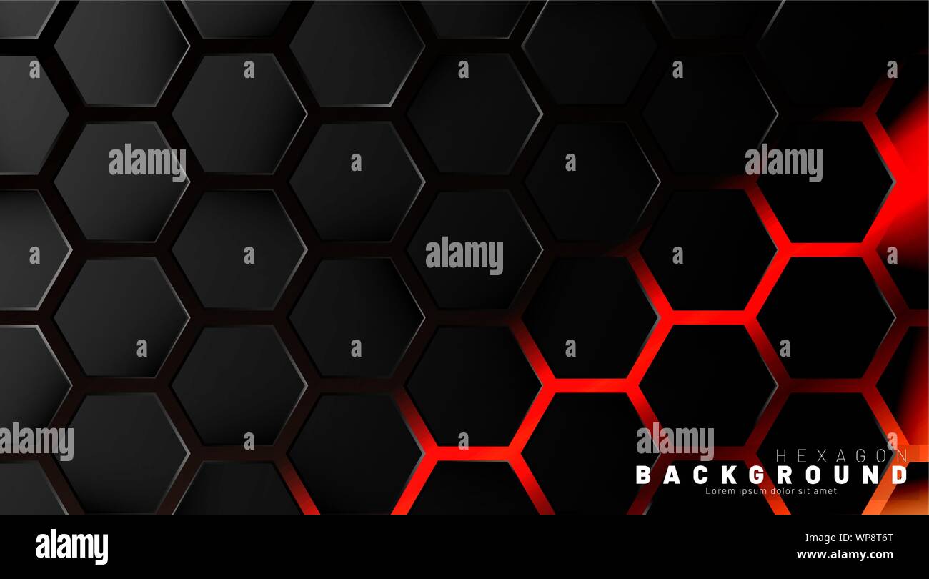 Abstract black hexagon pattern on neon gradient orange background ...
