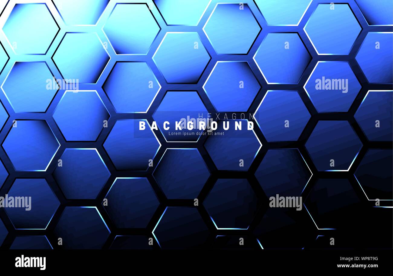 Abstract hexagon blue neon gradient pattern on a dark background ...