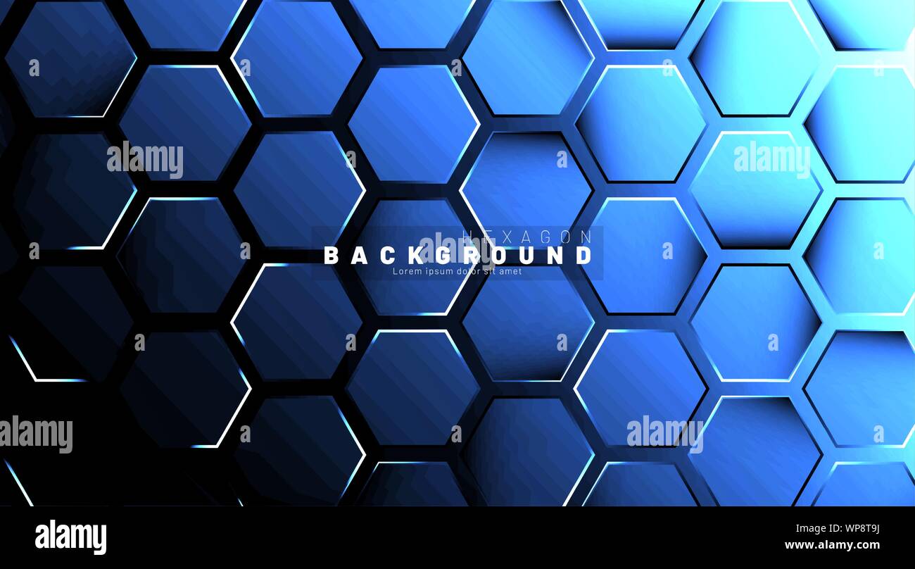 Abstract hexagon blue neon gradient pattern on a dark background ...