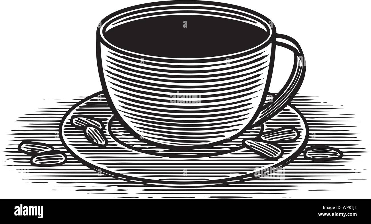 Woodcut illustration of an coffee cup Stock Vector Image & Art - Alamy