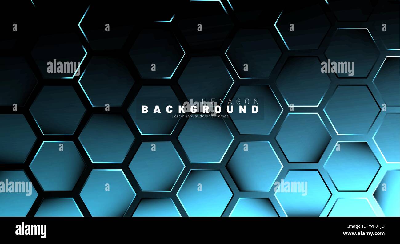 Abstract hexagon blue neon gradient pattern on a dark background ...