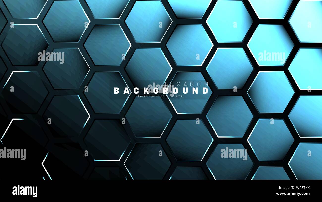 Abstract hexagon blue neon gradient pattern on a dark background ...