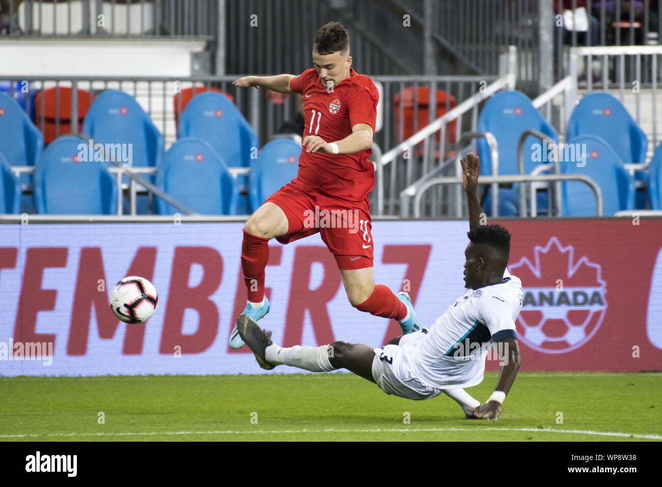 Toronto, Ontario, Canada. 7th Sep, 2019. Liam Millar (11) and Erick ...