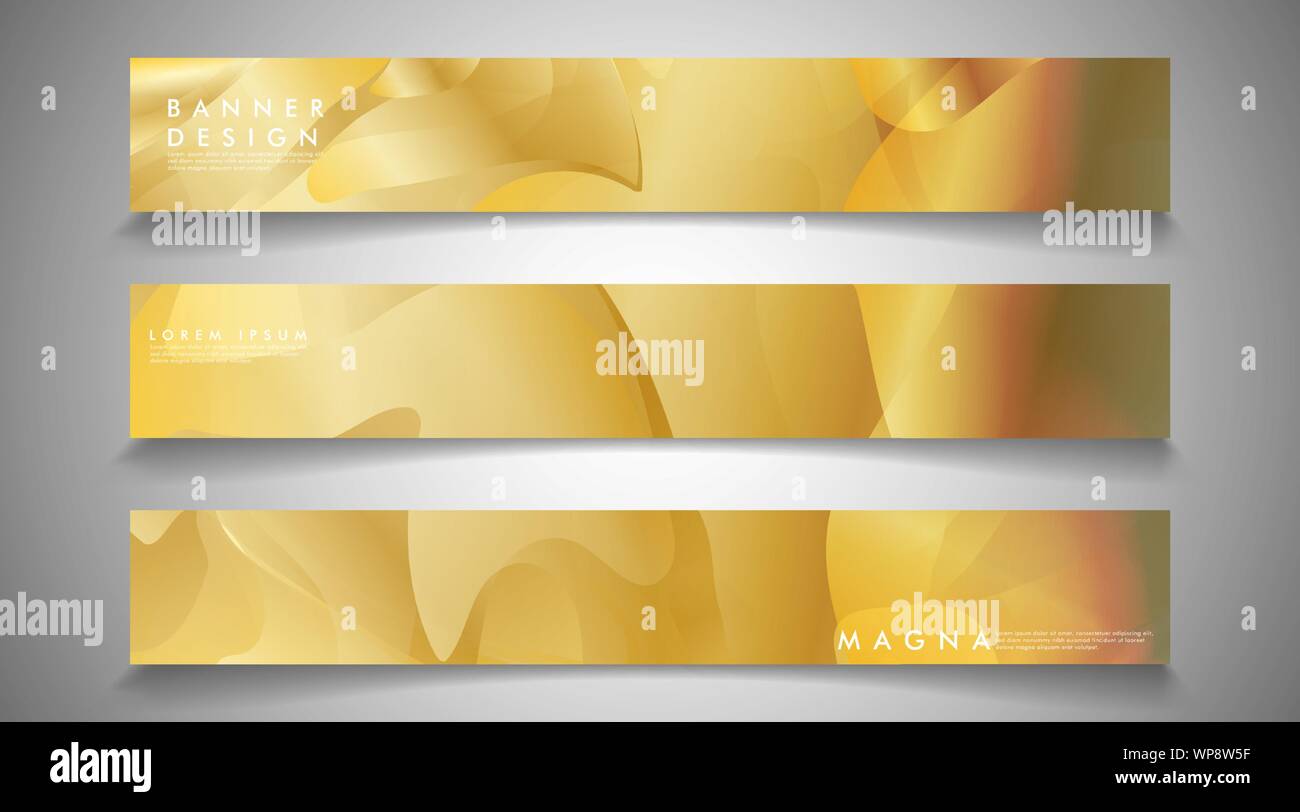 Collection Of Banners Vector Backgrounds With Wavy Gold Colored