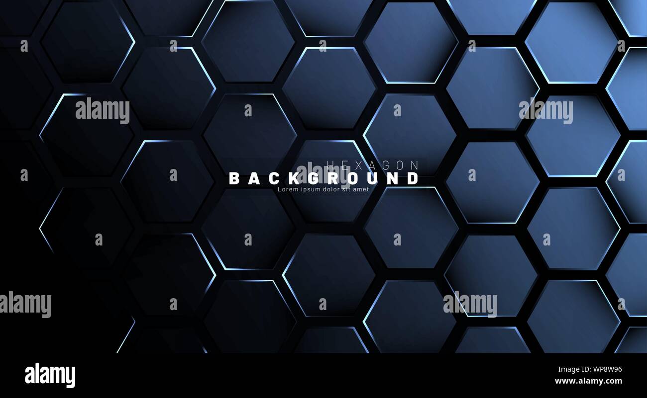 Abstract hexagon blue neon gradient pattern on a dark background ...