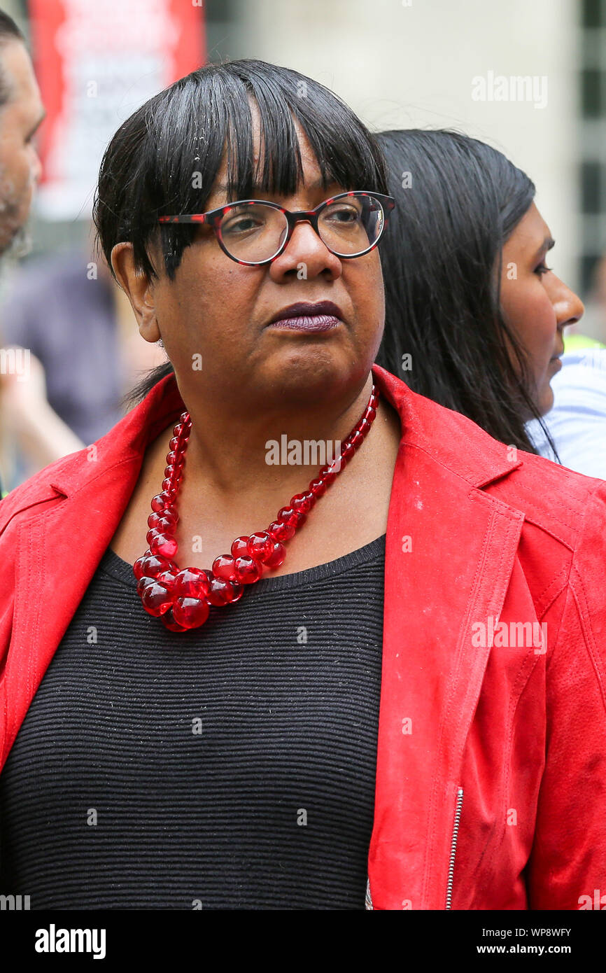 London, UK. 07th Sep, 2019. Diane Abbott, Shadow Home Secretary attends the protest.The campaigners are demonstrating to oppose the British Prime Minister Boris Johnson's plans to suspend UK Parliament until October 14. Credit: SOPA Images Limited/Alamy Live News Stock Photo