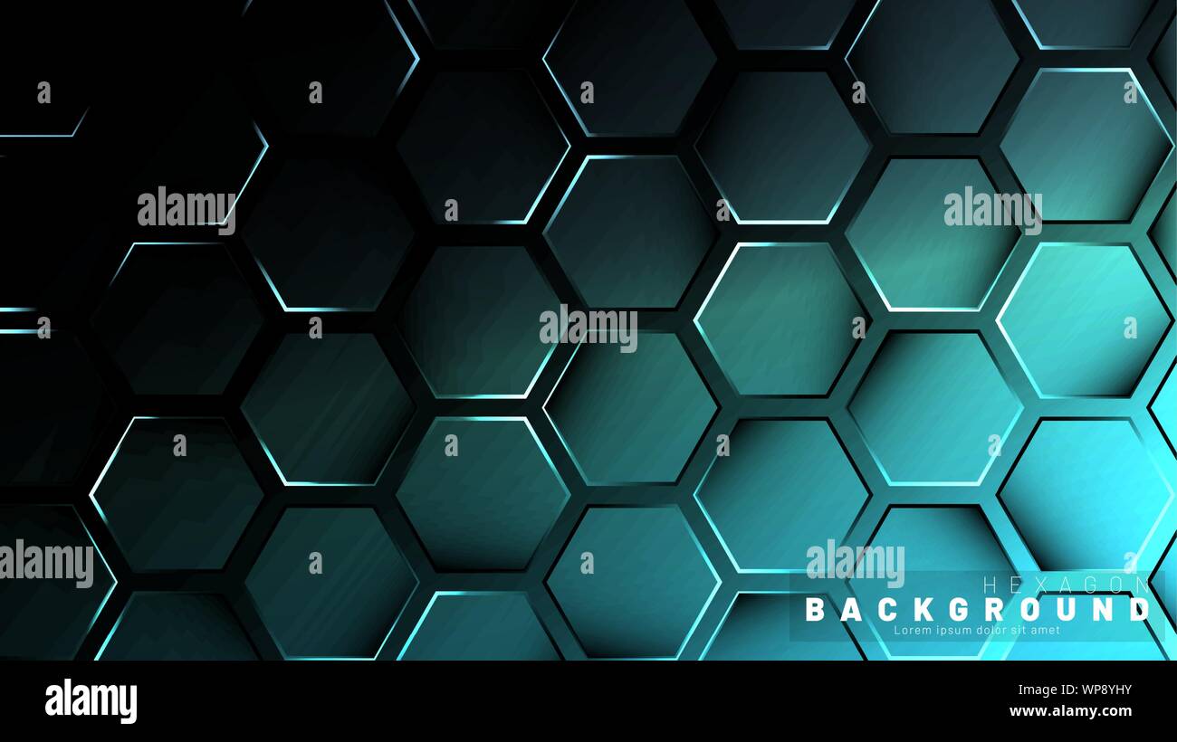 Abstract hexagon gradient colorful light pattern with a dark background technology style. Honeycomb. Vector illustration Stock Vector