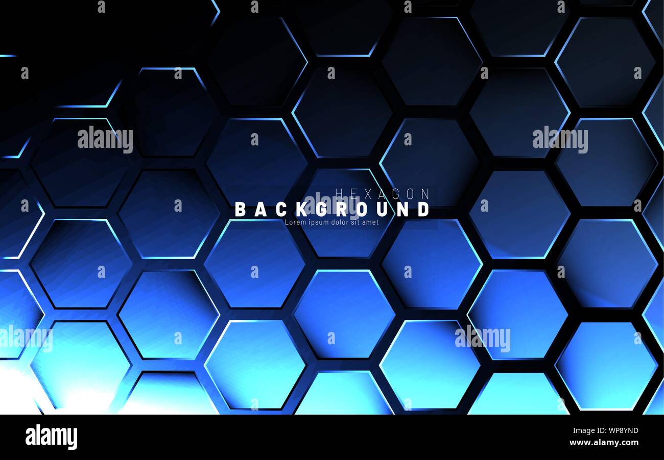 Abstract hexagon blue neon gradient pattern on a dark background ...