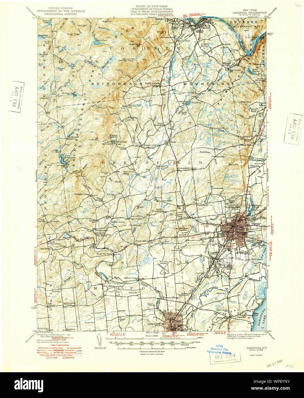 City of Saratoga Springs New York MAP circa 1927-18/" x 24/" Art Print Poster