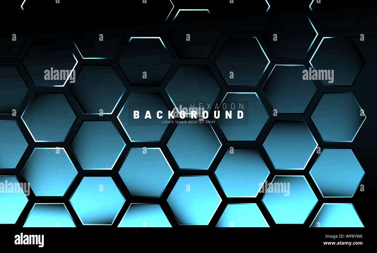 Abstract hexagon blue neon gradient pattern on a dark background ...