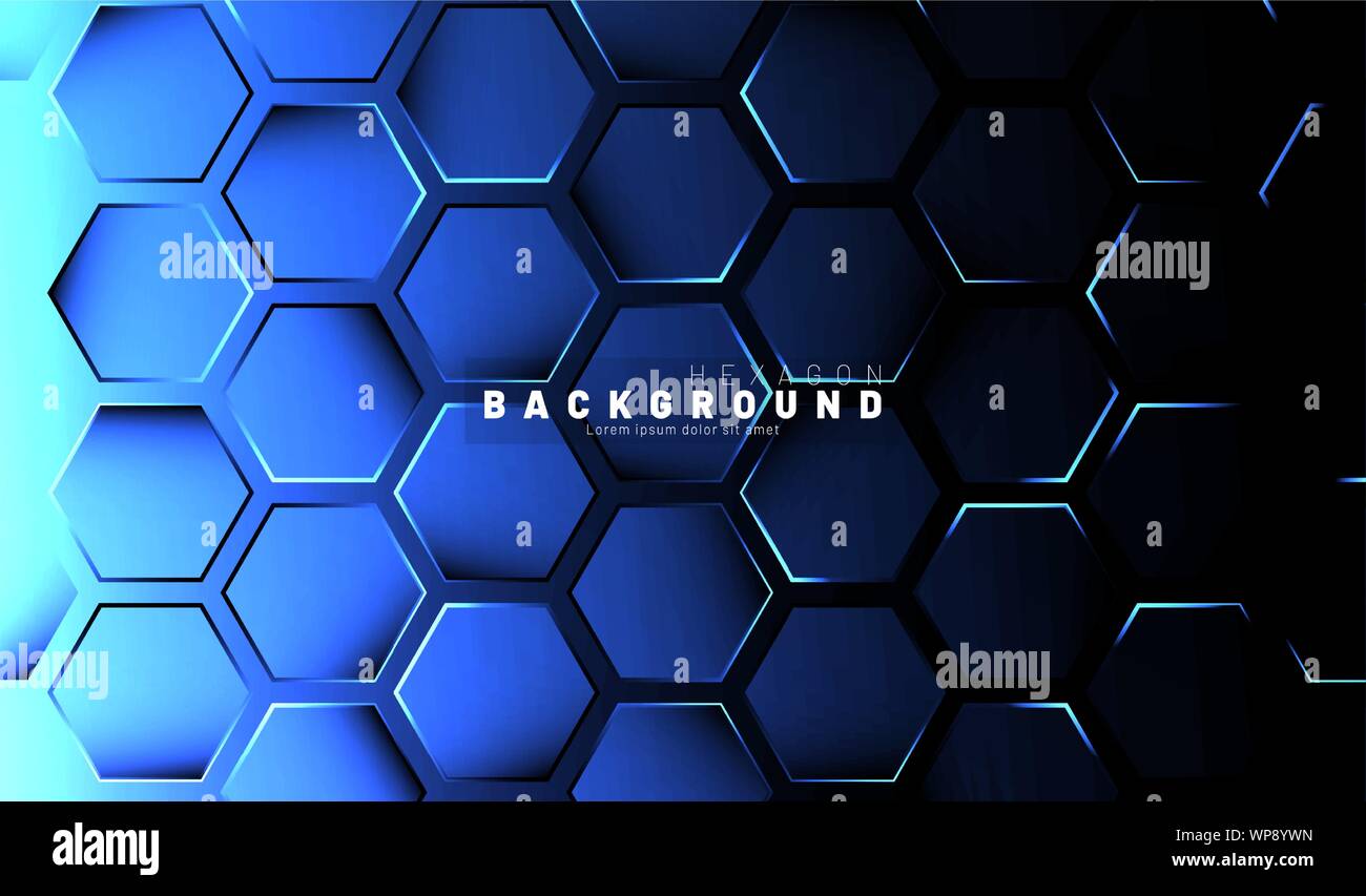 Abstract hexagon blue neon gradient pattern on a dark background ...