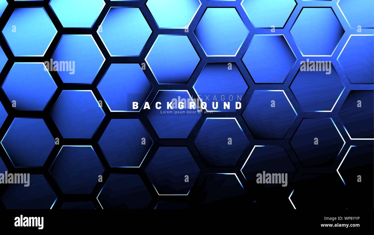 Abstract hexagon blue neon gradient pattern on a dark background ...