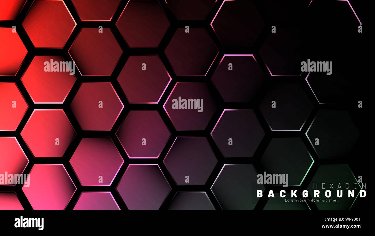 Abstract hexagon gradient colorful light pattern with a dark background ...