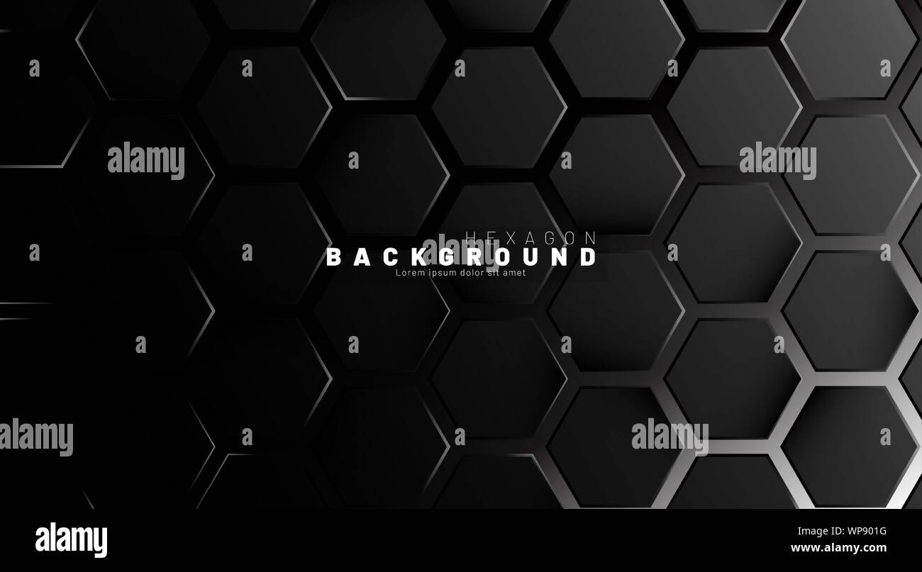 Abstract black hexagon pattern on a technology style of neon gradient background.