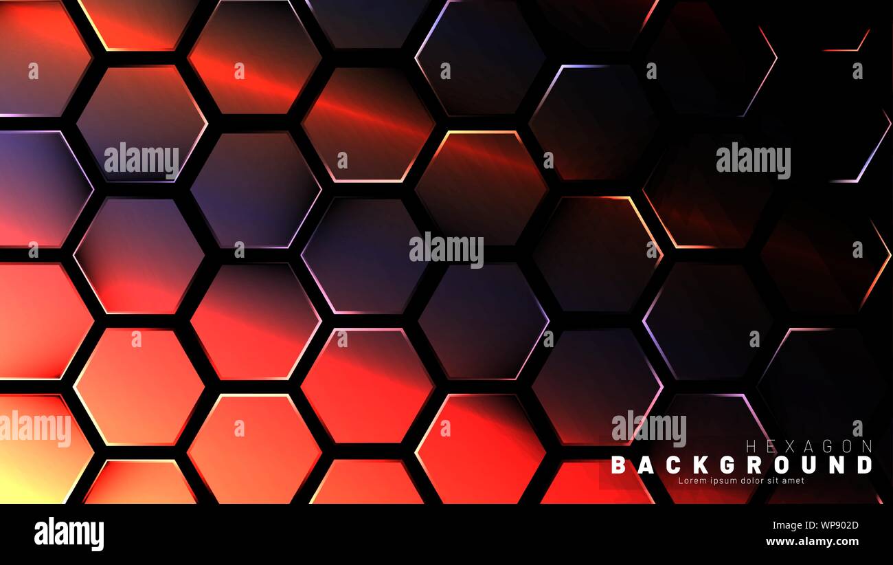 Abstract hexagon gradient colorful light pattern with a dark background ...